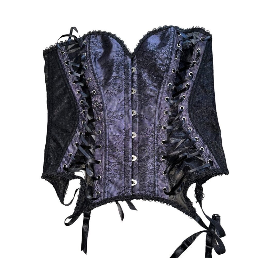 Purple Black Lace Up Sweetheart Corset Women Size Medium